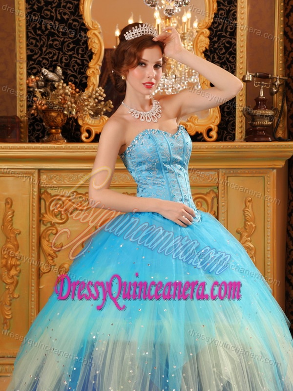Gorgeous Beaded Satin and Organza Blue Sweet Sixteen Quinceanera Dresses