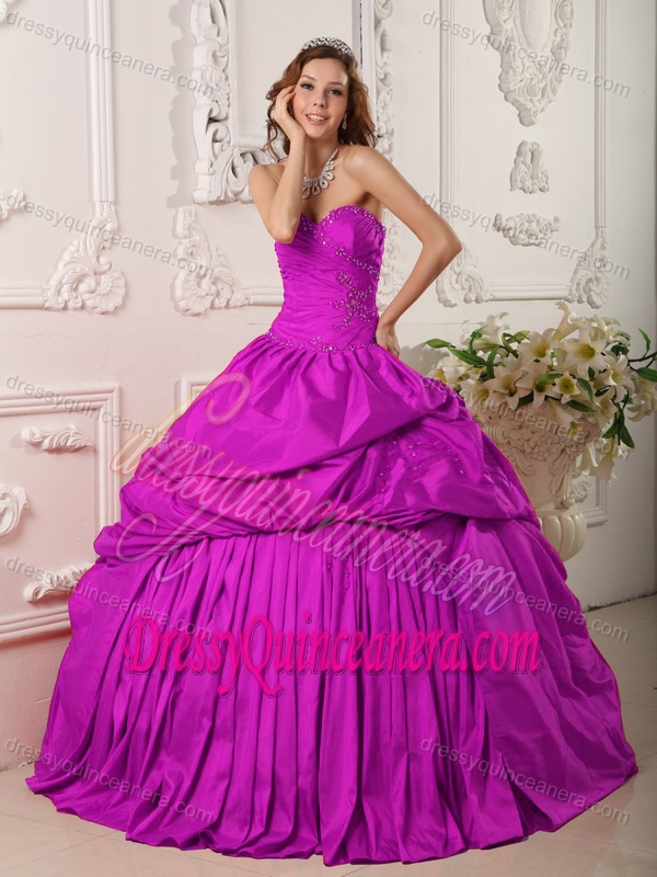 Exclusive Sweetheart Fuchsia Sweet Sixteen Dresses with Beading in Taffeta