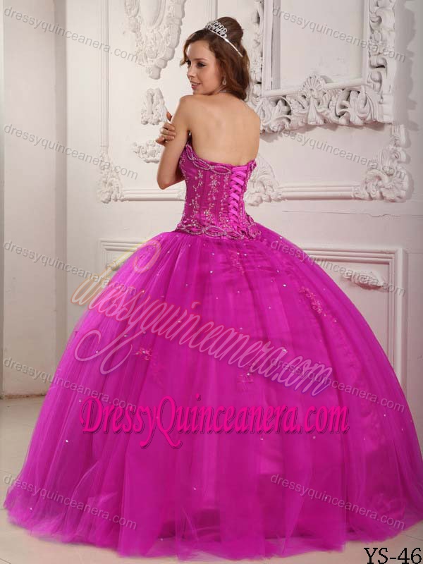Elegant Strapless Tulle Fuchsia Quinceanera Gown with Beading and Appliques