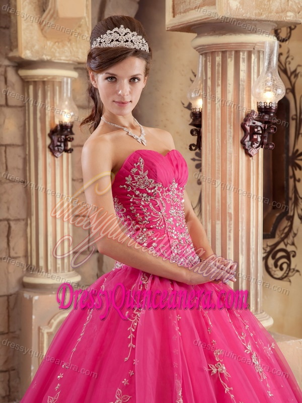 Sweetheart Organza Sweet 15 Dresses with Beading in Hot Pink On Promotion
