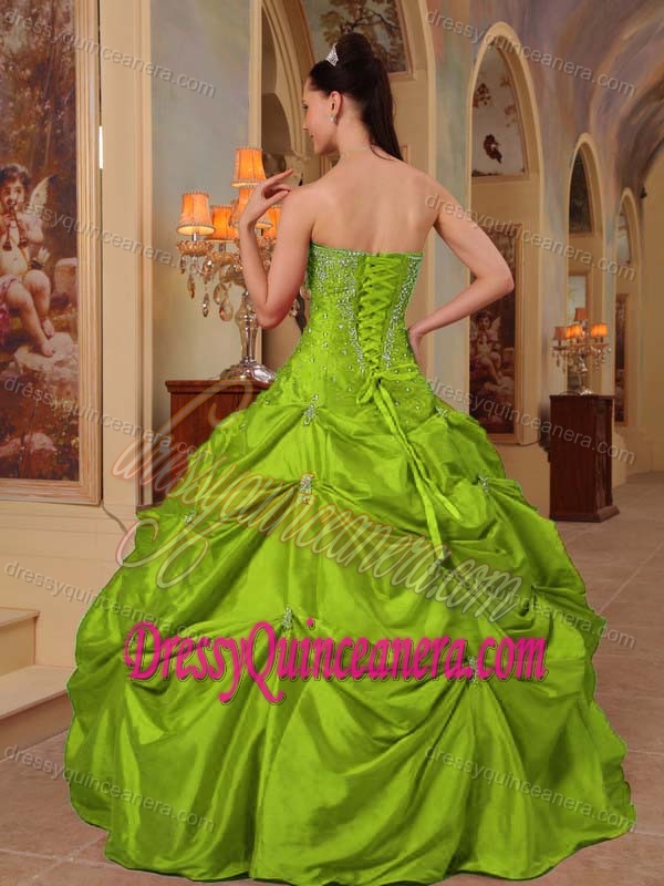 Strapless Bead Taffeta Quinceanera Dresses in Yellow Green on Sale