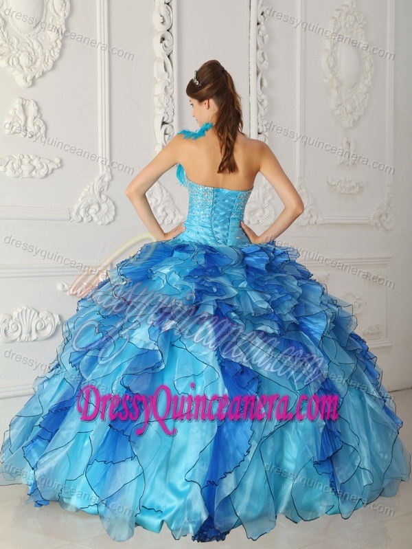 Strapless Aqua Blue Nice Quinceanera Dresses in Satin and Organza