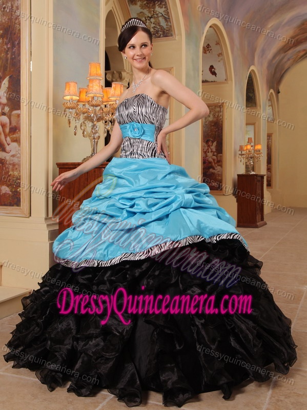 Blue and Black Quince Dress in Taffeta and Organza for Custom Made