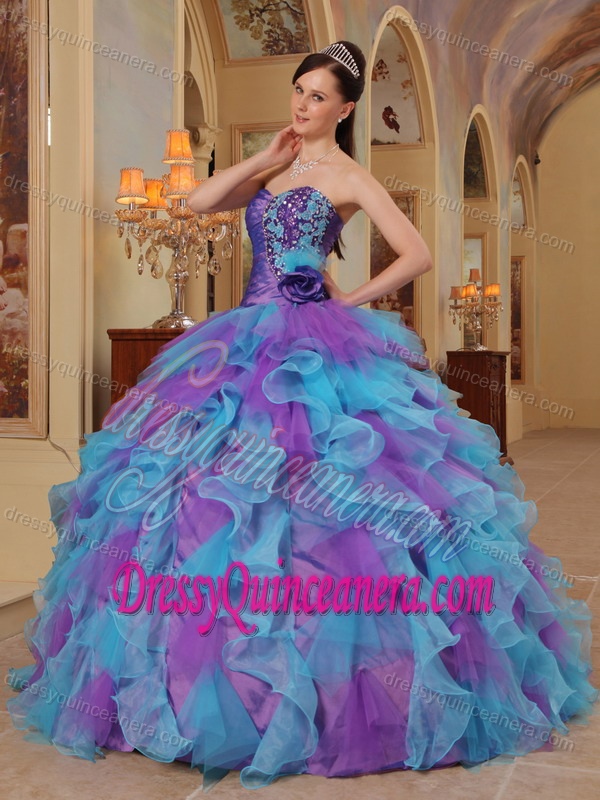 Sweetheart Purple and Aqua Blue Perfect Quince Dress with Ruffles