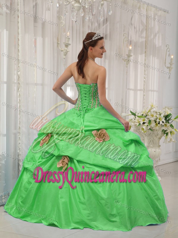 Green Ball Gown Beautiful Taffeta Quinceanera Dress with Strapless