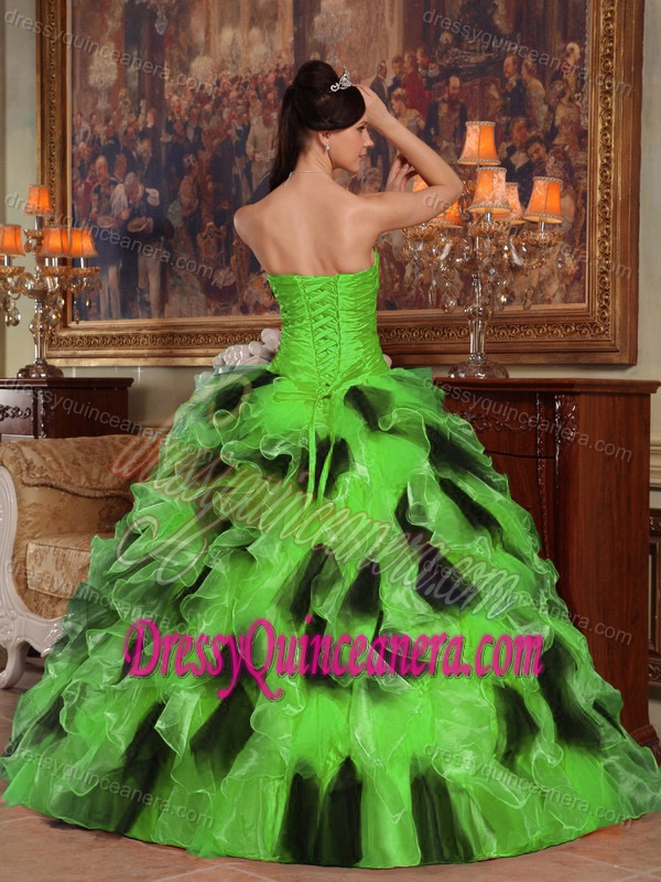 Strapless Low Price Organza Quinceaneras Dress in Green and Black