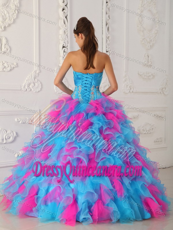 Strapless Affordable Quinceaneras Dresses with Appliques and Ruffles