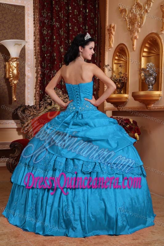 Ball Gown Beaded Taffeta Quinceanera Dress in Blue for Custom Made
