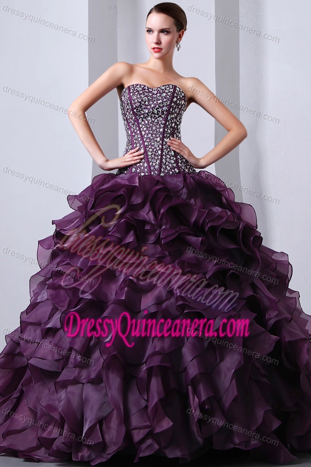 Sweetheart Brush Train Lovely Quince Dresses with Beading and Ruffles