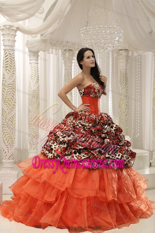Beaded Ball Gown Organza Quinceanera Dress on Sale with Strapless