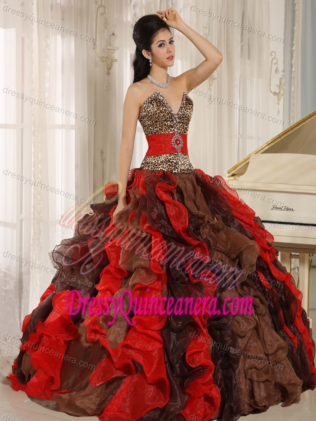 Muti-Color Quinces Dress with Leopard and Beading for Wholesale Price