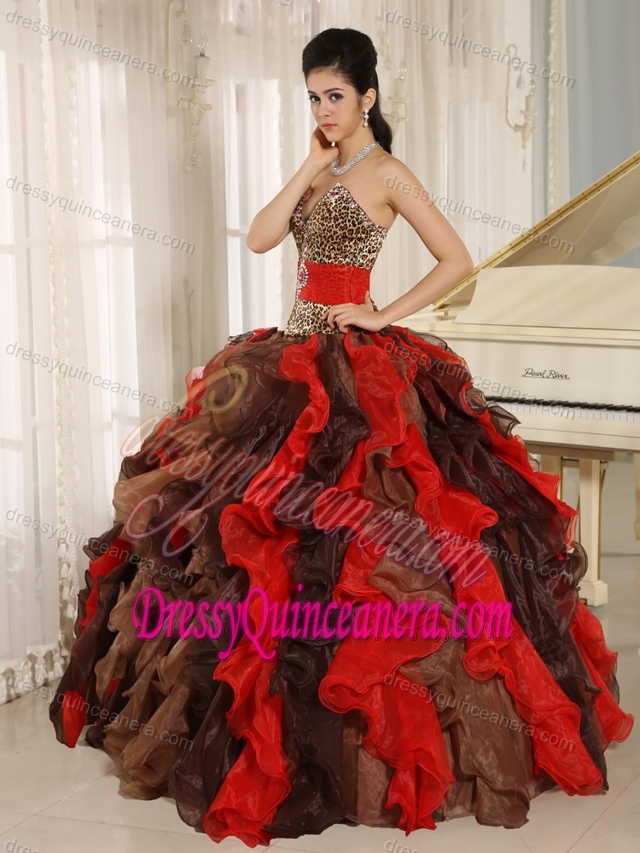 Muti-Color Quinces Dress with Leopard and Beading for Wholesale Price