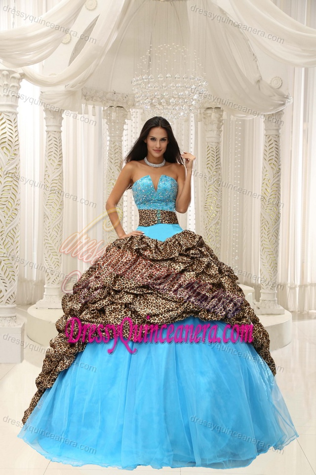 Pretty Leopard and Organza Quinceanera Dresses with Brush Train