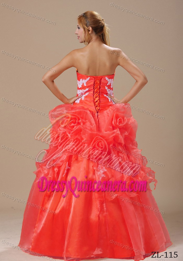 Appliques Decorated Quinceanera Dress with Hand Made Flowers on Sale