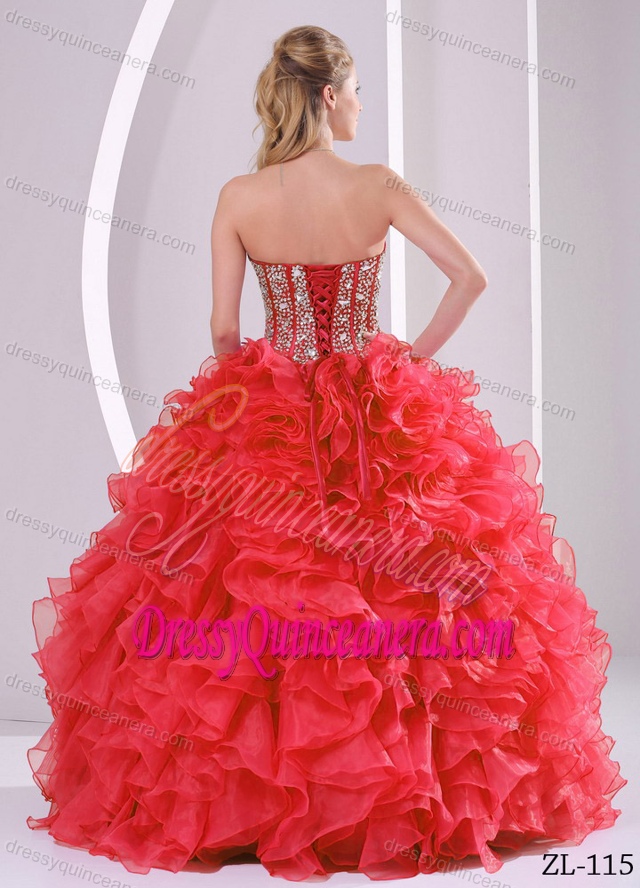 Pretty Ruffled Ball Gown Sweetheart Beaded Quinceanera Gowns in Sweet 16