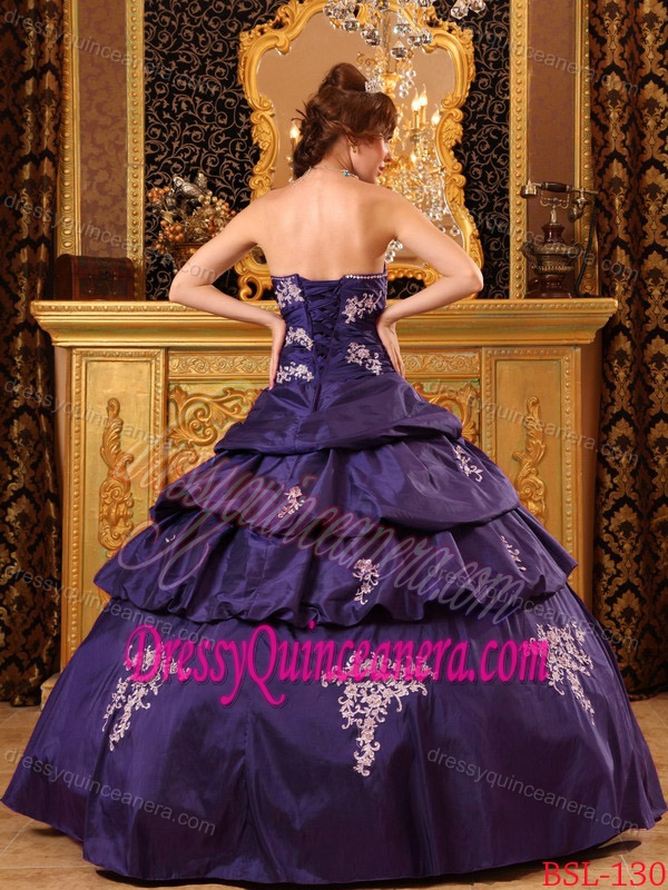 New Dark Purple Taffeta Beaded and Appliqued Quinceanera Dresses for Girls