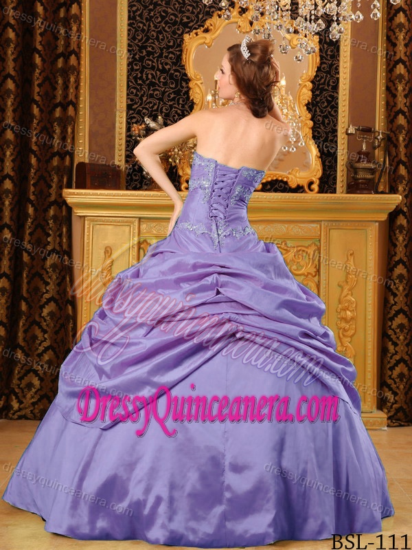 Purple Strapless Taffeta Beaded Quinceanera Dress with Appliques in 2013