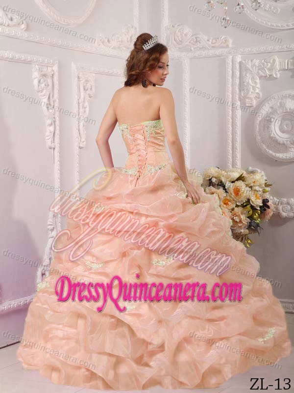 Exclusive Strapless Organza Quinceanera Dresses with Appliques for Cheap