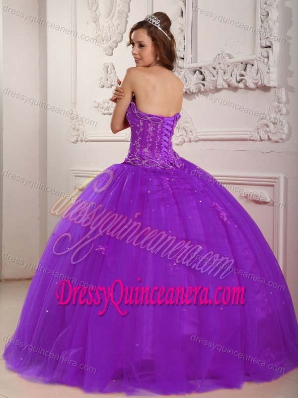 Elegant Strapless Tulle Beaded Purple Quinceanera Dress for Custom Made