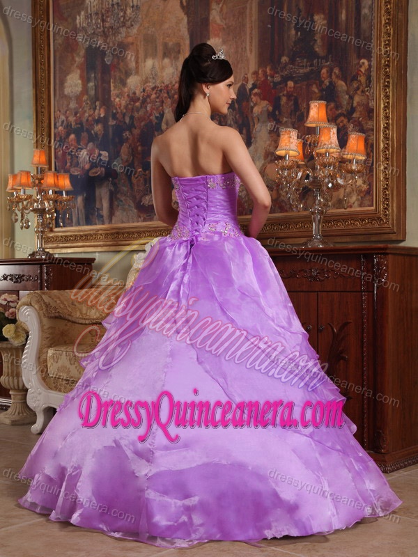 Lavender Strapless Organza Beaded Quinceanera Dresses on Wholesale Price
