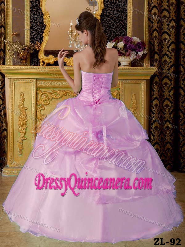 Pink Strapless Organza Beaded and Ruched Quinceanera Dresses for Cheap