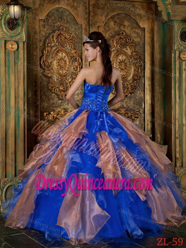 Blue Organza Sweet Sixteen Quinceanera Dresses with Beading and Ruffles