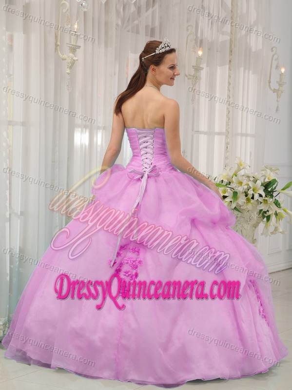 Pink Sweetheart Organza Quinceanera Dresses with Appliques on Promotion