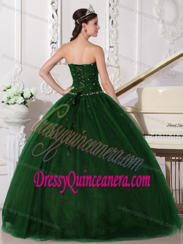 Green Sweetheart Tulle Quinceanera Dresses with Beading for Custom Made