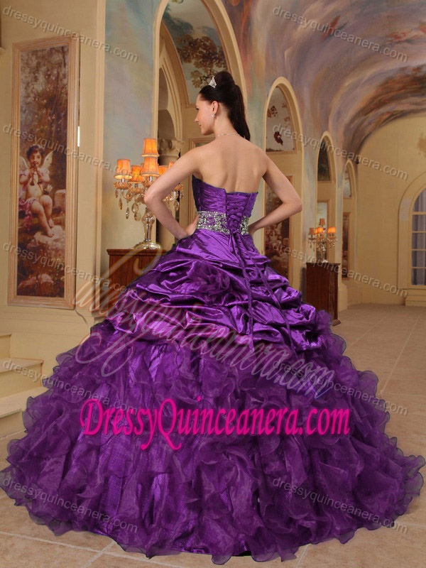 Purple Sweetheart Organza and Taffeta Beaded Quinceanera Dress for 2013