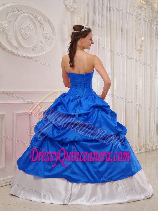 Sweetheart Royal Blue and White Taffeta Quinceanera Dress with Pick-ups and Beading