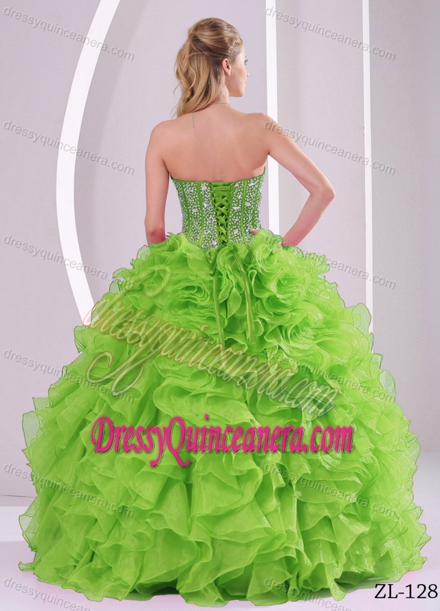 Sparkly Beaded Sweetheart Sweet 16 Gowns in Organza with Ruffled Layers