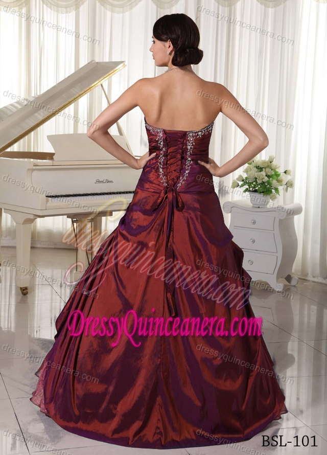 Appliqued Sweetheart Taffeta and Organza Quinceanera Gowns in Wine Red