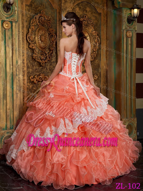 Strapless Organza Quinceanera Dress in Orange Red with Ruffled Layers