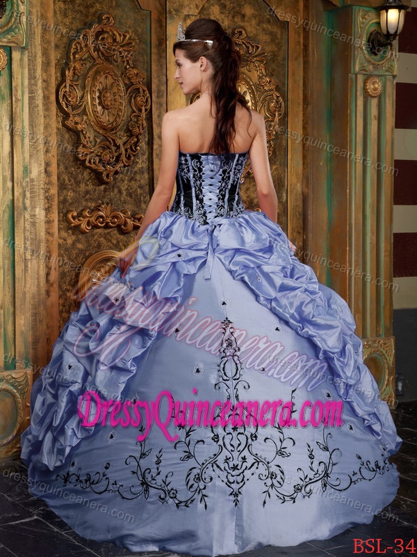 Lilac Strapless Embroidery Quinceanera Dress in Taffeta with Pick Ups