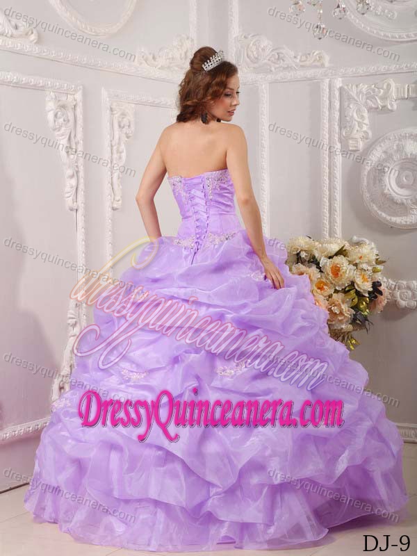 Exclusive Lavender Strapless Organza Quinceanera Dress with Appliques
