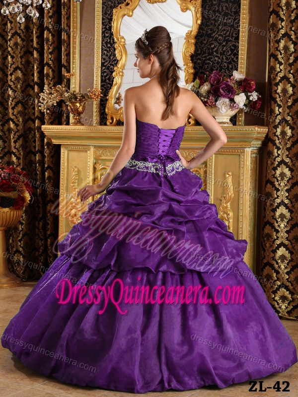 Elegant Strapless Taffeta Quinceanera Dresses in Purple with Pick Ups