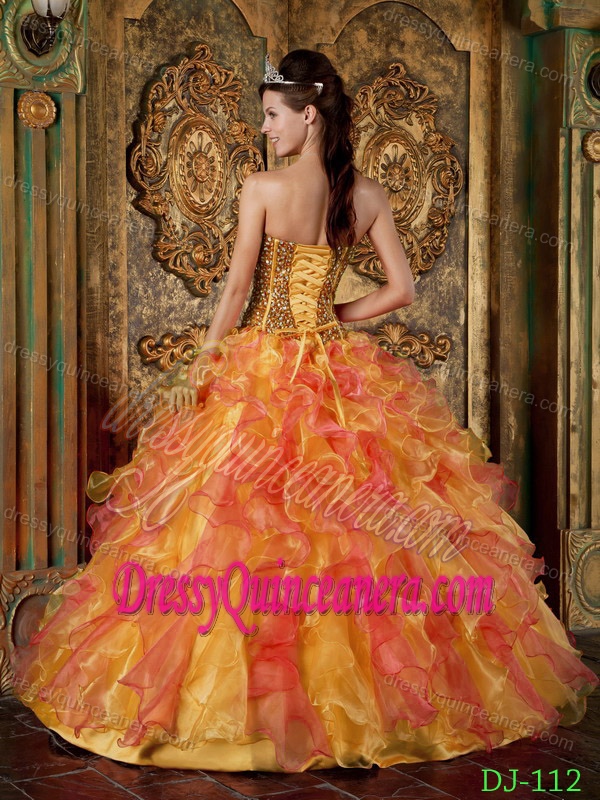 Multi-colored Strapless Organza Quinceanera Dress with Ruffles and Beading on Sale