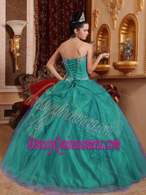 Turquoise Sweetheart Ball Gown Taffeta Quinceanera Dresses with Appliques on Sale