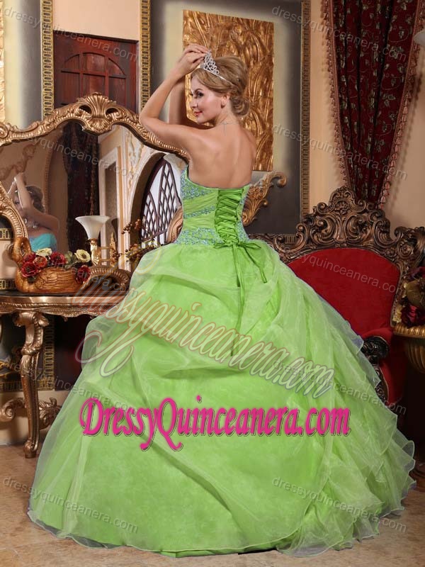 Best Yellow Green Sweetheart Organza Quinceanera Dress with Ruffles and Pick-ups