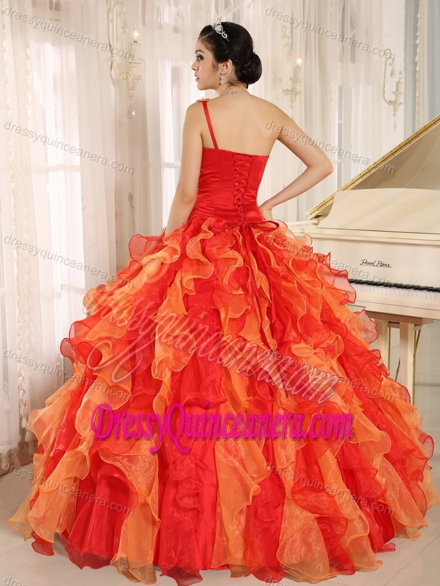 Custom Made One-shoulder Ball Gown Quinceanera Dress with Ruffles and Beading