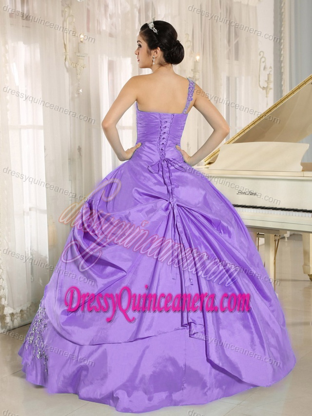 Fabulous Lavender One-shoulder Beaded Taffeta Drapped Quinceanera Gown Dress