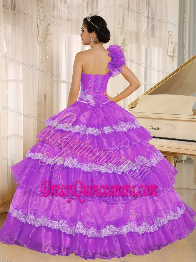 Handle Flowers and Ruffled Layers for Sweet 16 Dresses with One Shoulder