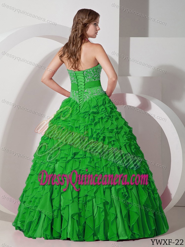 Fabulous Halter Top Chiffon Sweet Sixteen Quinceanera Dress in Green