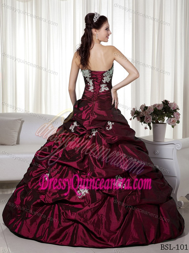 Magnificent Strapless Floor-length Taffeta Quince Dresses with Appliques