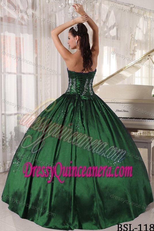Memorable Embroidered Lace-up Taffeta Sweet 16 Dress in Dark Green