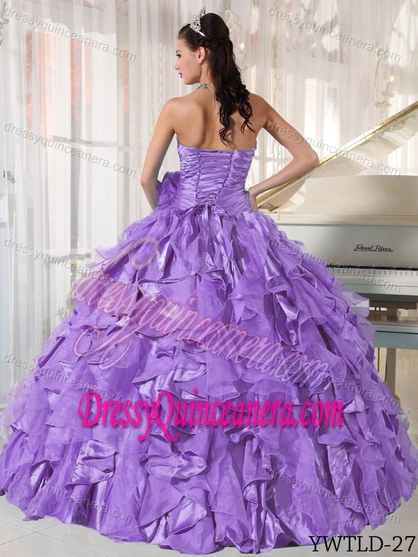 Wonderful Lavender Ruched and Beaded Quinceanera Gown with Flower