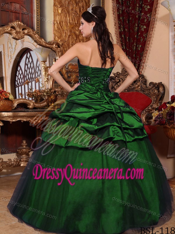 Elegant Beaded Tulle and Taffeta Green Long Quinces Dresses under 200