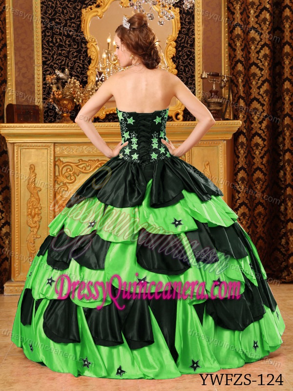 Black and Spring Green Taffeta Beaded Elegant Sweet 15 Dresses for Fall
