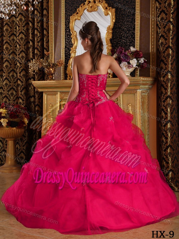 Magnificent Lace-up Hot Pink Tulle Long Quinceanera Gown with Pick-ups
