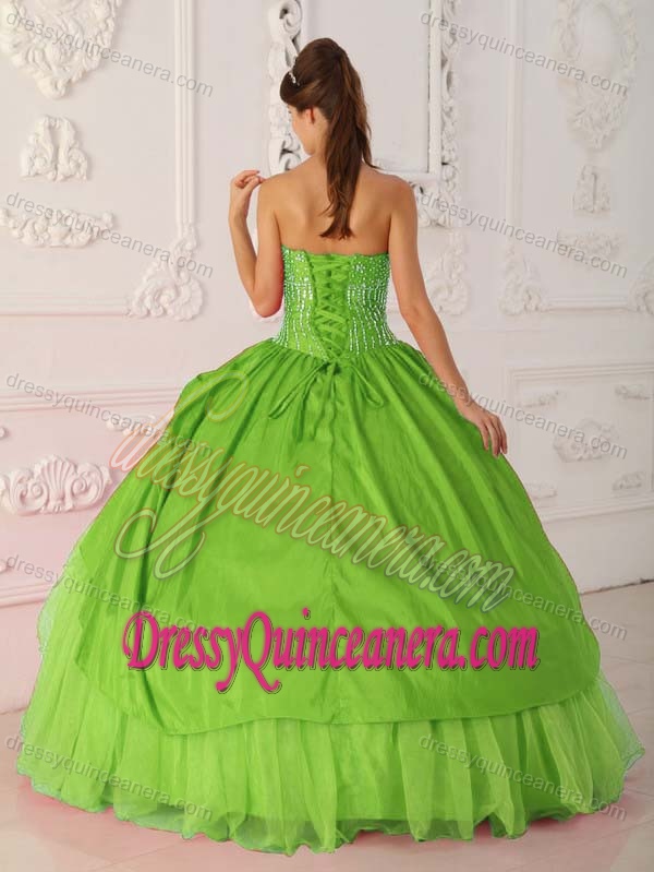 Spring Green Strapless Beaded Quinceanera Gowns in Organza and Taffeta